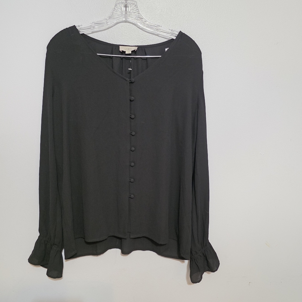 LOFT Elegant Black Blouse with Button Detail Size Small